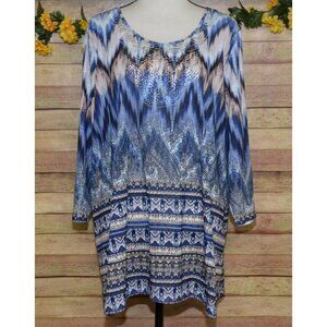 Catherines Womens Blue Embroidered Beaded Blouse Tunic Top Plus Size 1X 18 20W